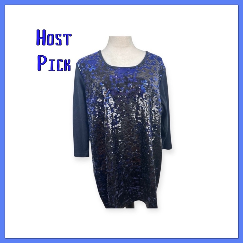 ⭐️ Host Pick ⭐️Quacker Factory black and blue sequined top size 1X
